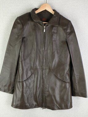 Danier Leather Jacket Womens Small Brown Full Zip Lined Long Vintage Y2K